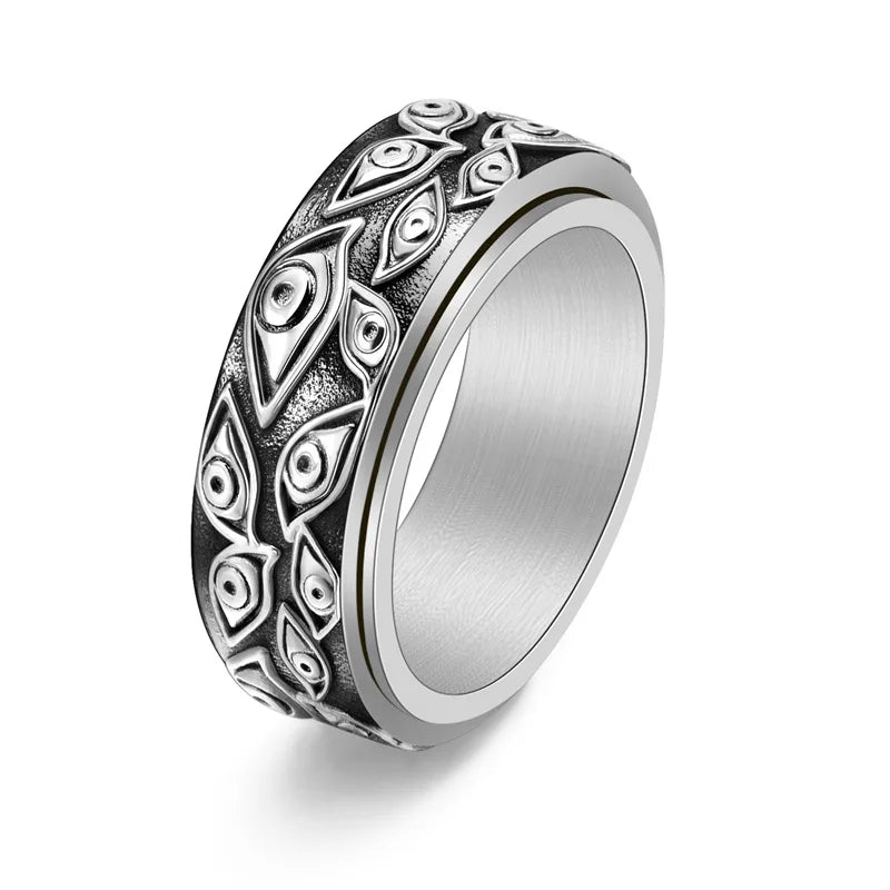 批发无光泽高品质减压不锈钢旋转坐立不安眼男士戒指