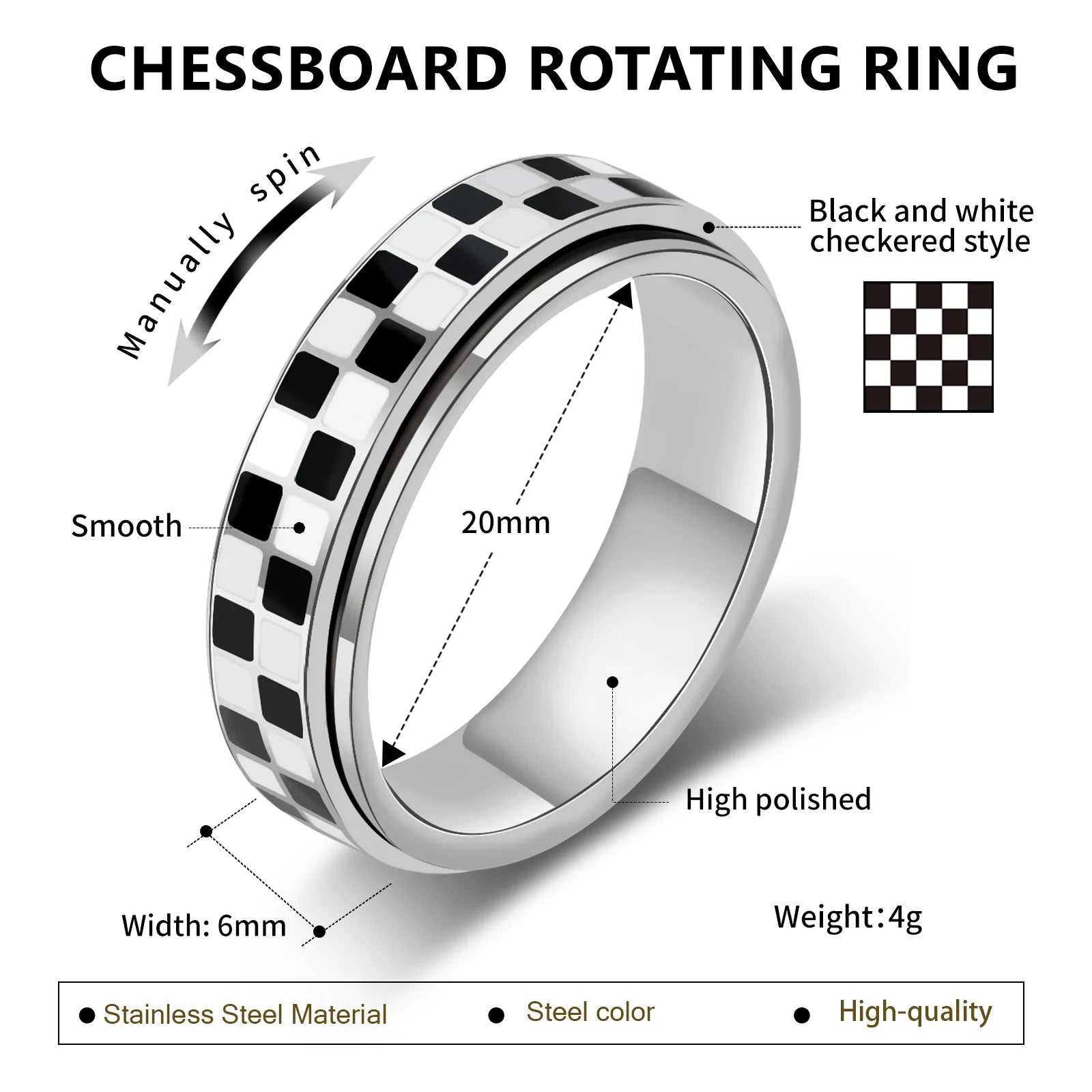 18k镀金不锈钢旋转轮珠宝戒指解压戒指-缓解压力和焦虑的礼物