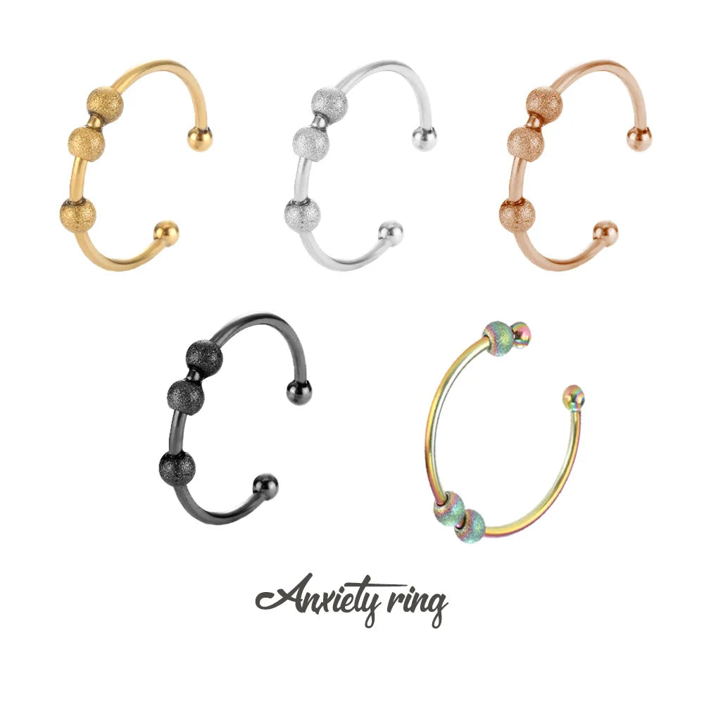 新款流行珠焦虑环减压开口可旋转环不锈钢防焦虑饰品