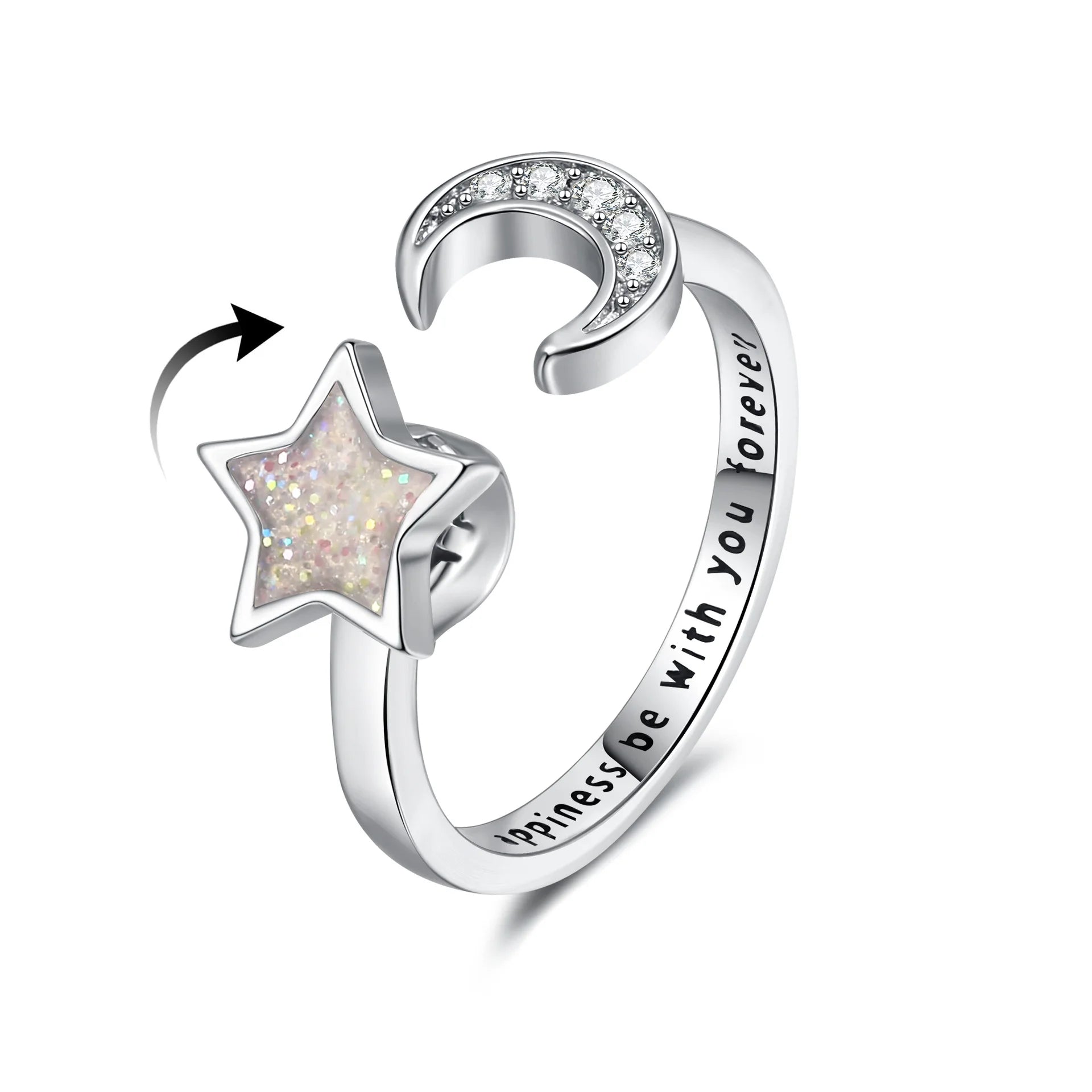 时尚锆石可旋转花朵形状指尖环女式抗焦虑戒指可调节旋转开口戒指