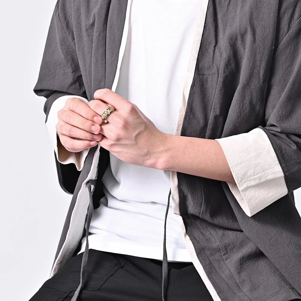 2022热卖转移镀金不锈钢戒指可旋转减压戒指中国龙坐立不安戒指