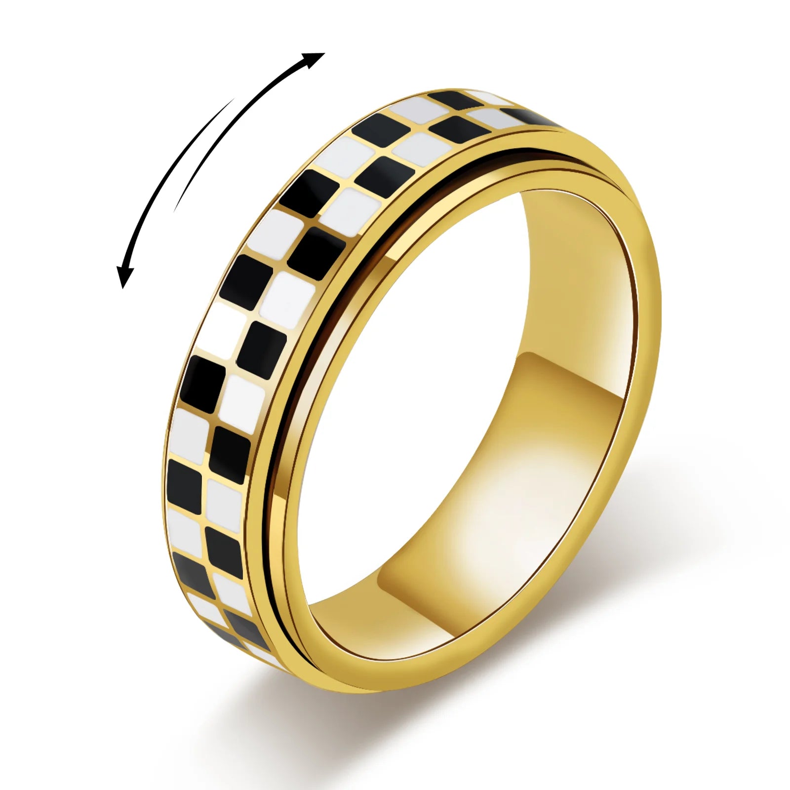 18k镀金不锈钢旋转轮珠宝戒指解压戒指-缓解压力和焦虑的礼物