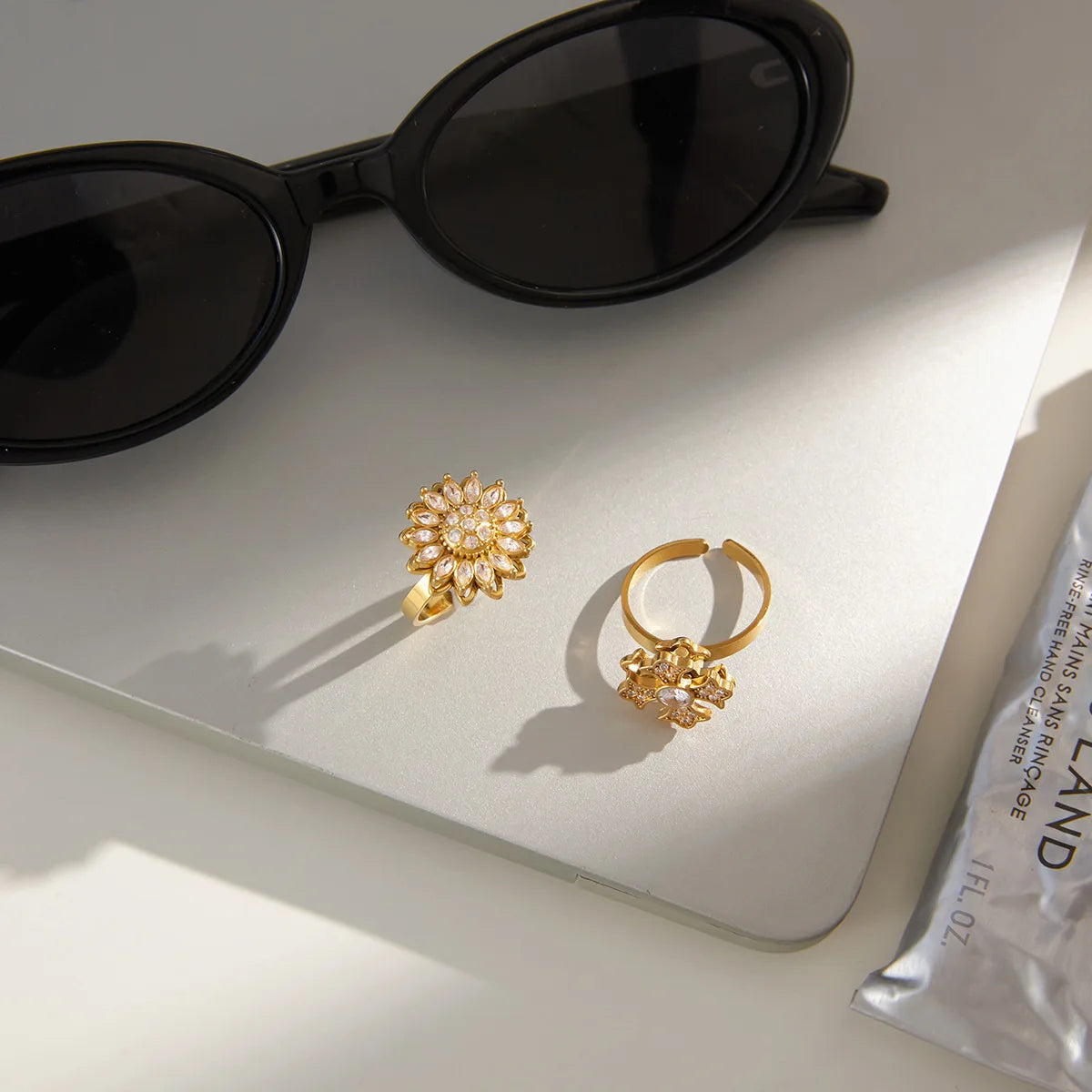 不锈钢旋转戒指轻奢高端天然石PVD镀金开合式欧美跨境