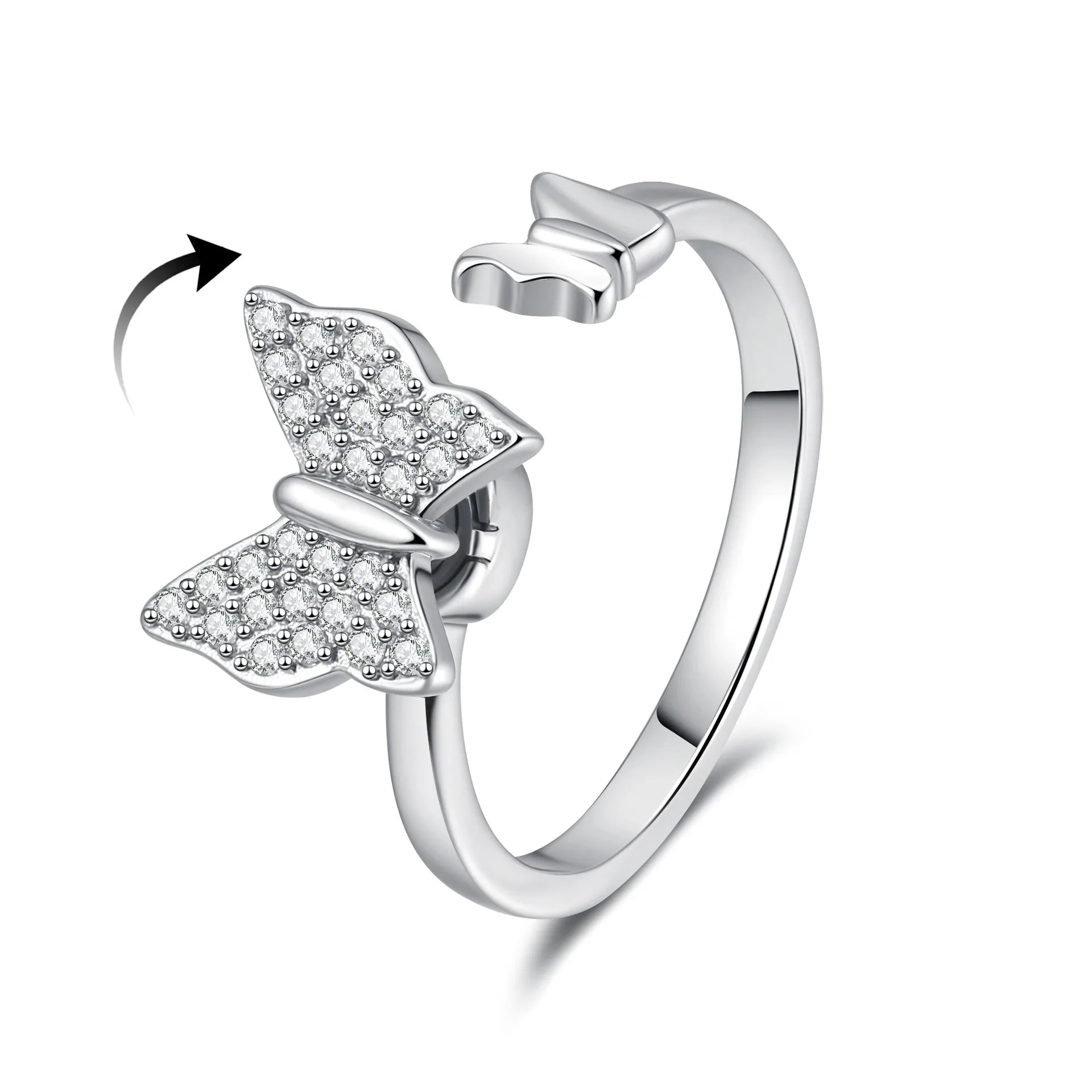 时尚锆石可旋转花朵形状指尖环女式抗焦虑戒指可调节旋转开口戒指