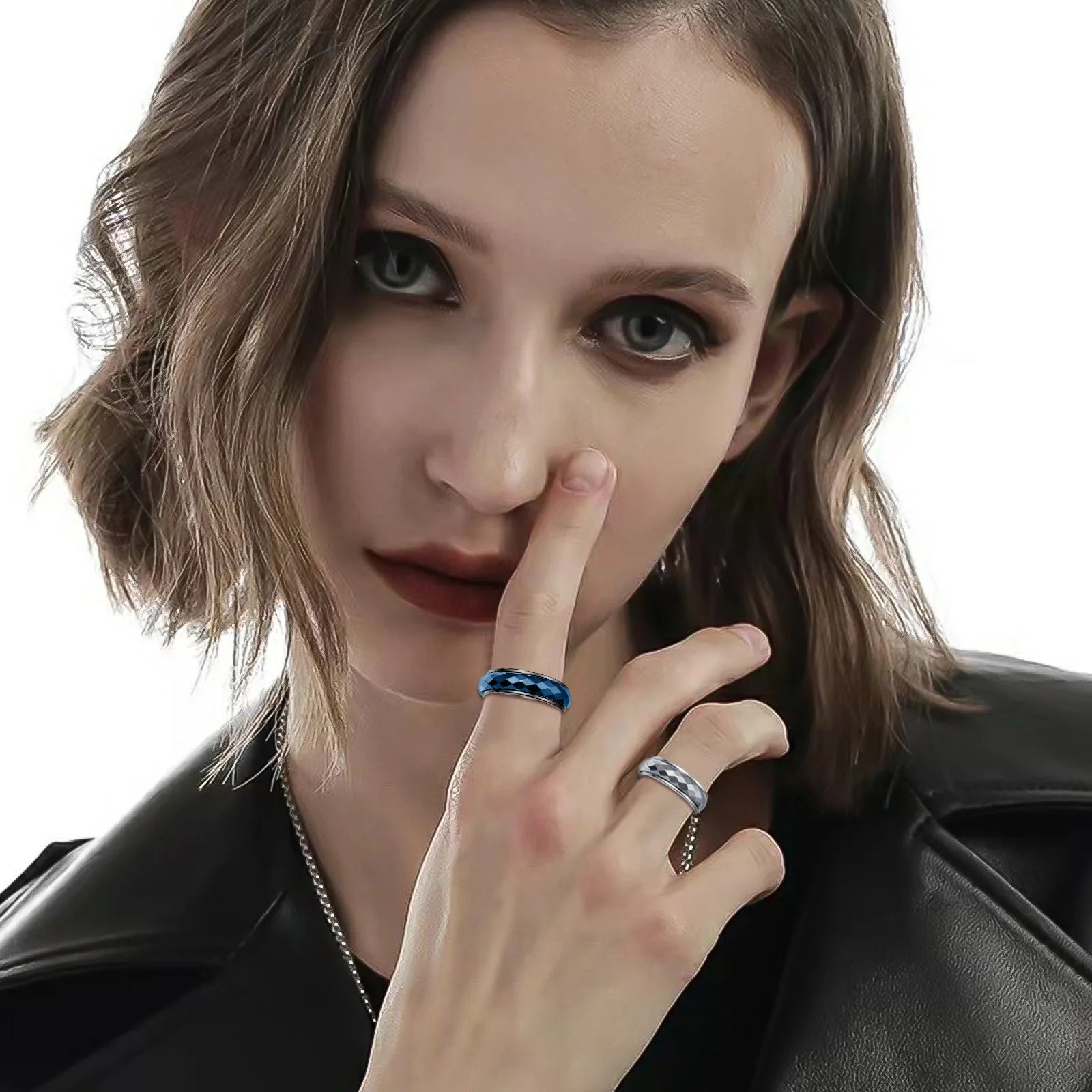 XF 欧美几何男女通用电镀不锈钢可旋转减压情侣戒指