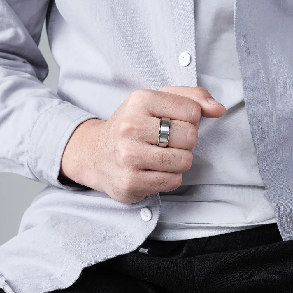 8毫米旋转不锈钢可旋转戒指玫瑰金黑银电镀旋转礼品男女减压缓解戒指