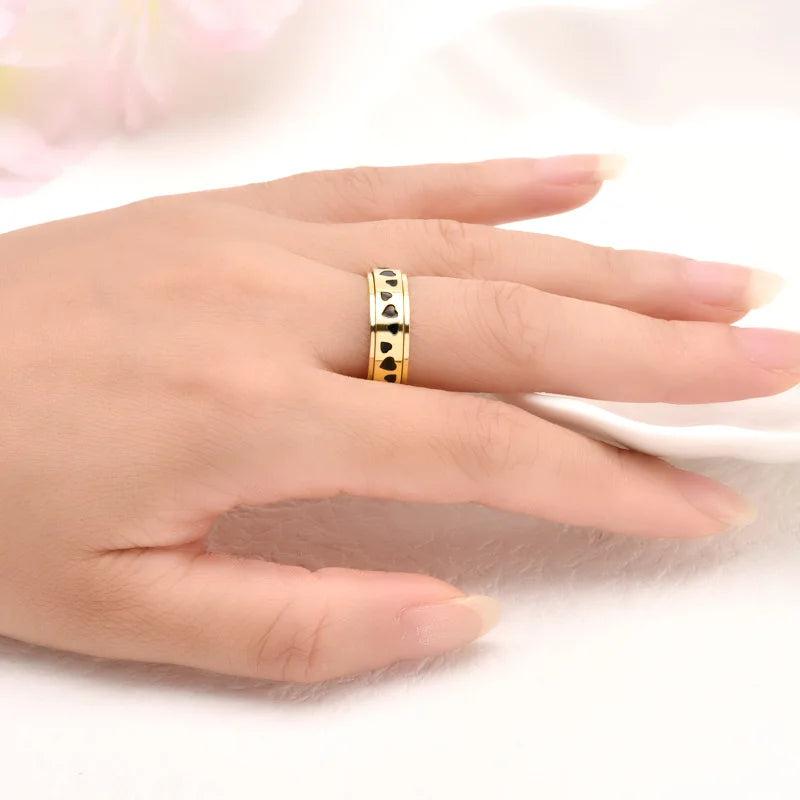 Anillos De Hombre Acero不可氧化不锈钢抗应力环爱心可旋转旋转坐立不安释放压环