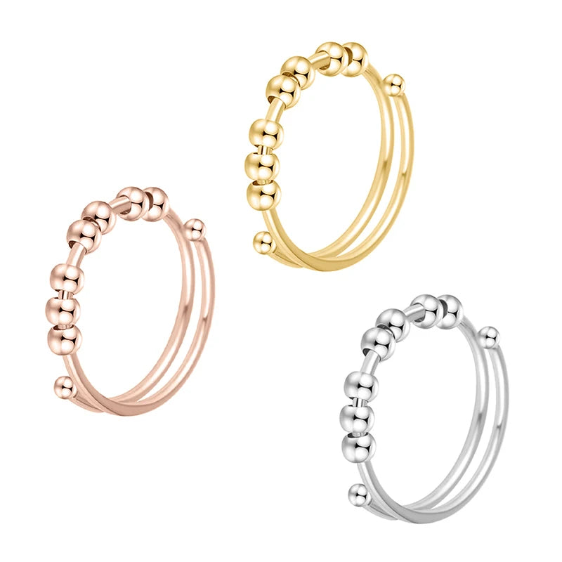 时尚不锈钢防焦虑环双层可旋转球减压应力坐立不安旋转环