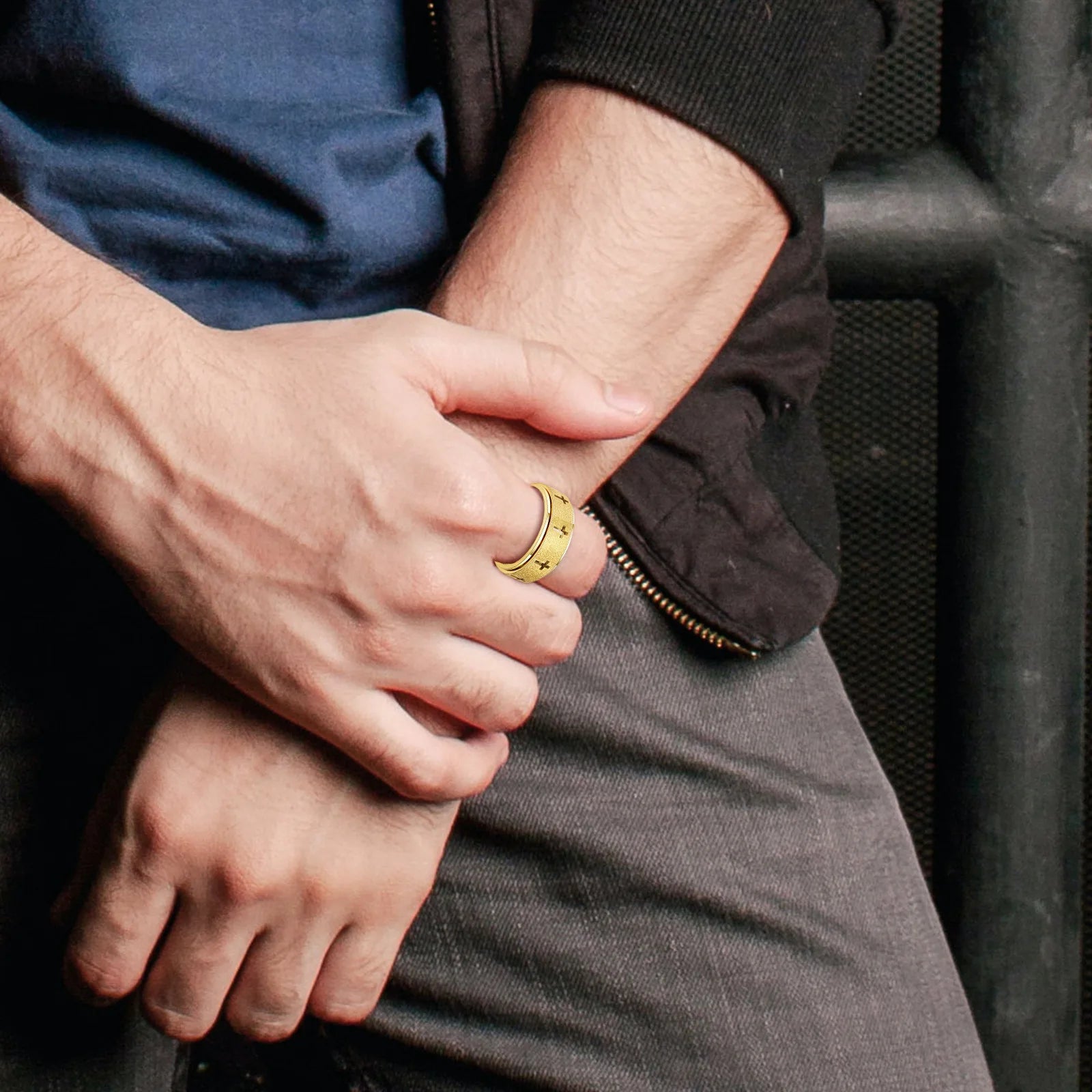 8毫米宽钛钢十字环旋转旋转器转移减压抗焦虑饰品