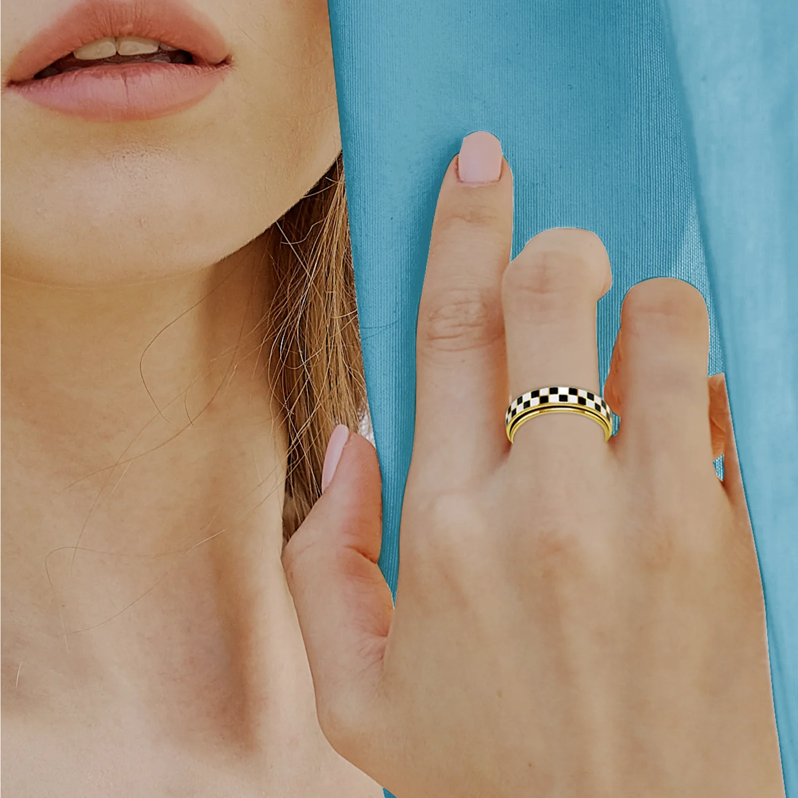 18k镀金不锈钢旋转轮珠宝戒指解压戒指-缓解压力和焦虑的礼物