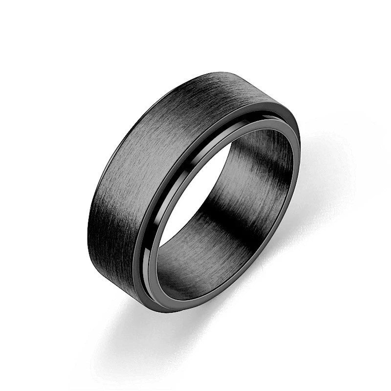 8毫米旋转不锈钢可旋转戒指玫瑰金黑银电镀旋转礼品男女减压缓解戒指