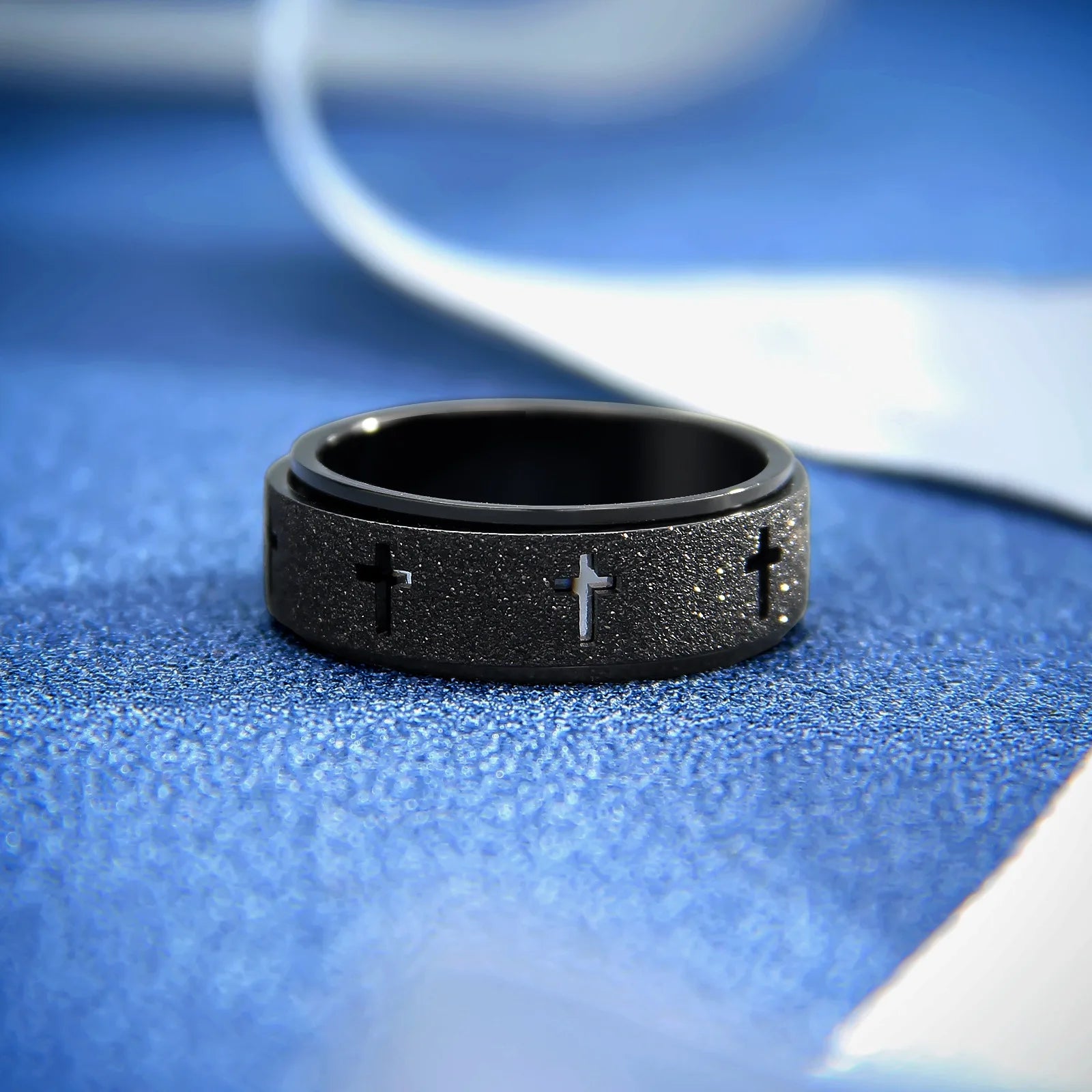 8毫米宽钛钢十字环旋转旋转器转移减压抗焦虑饰品