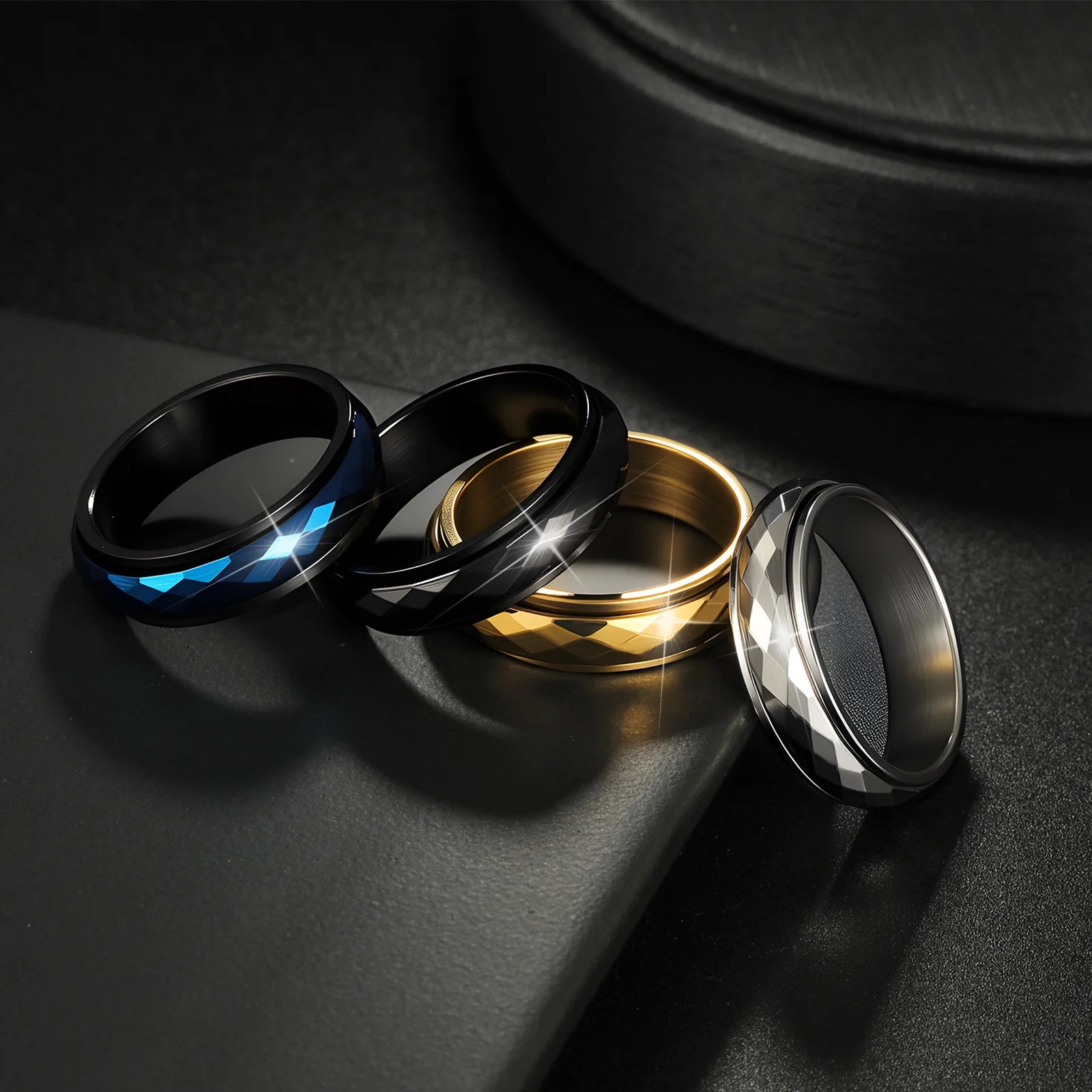 XF 欧美几何男女通用电镀不锈钢可旋转减压情侣戒指