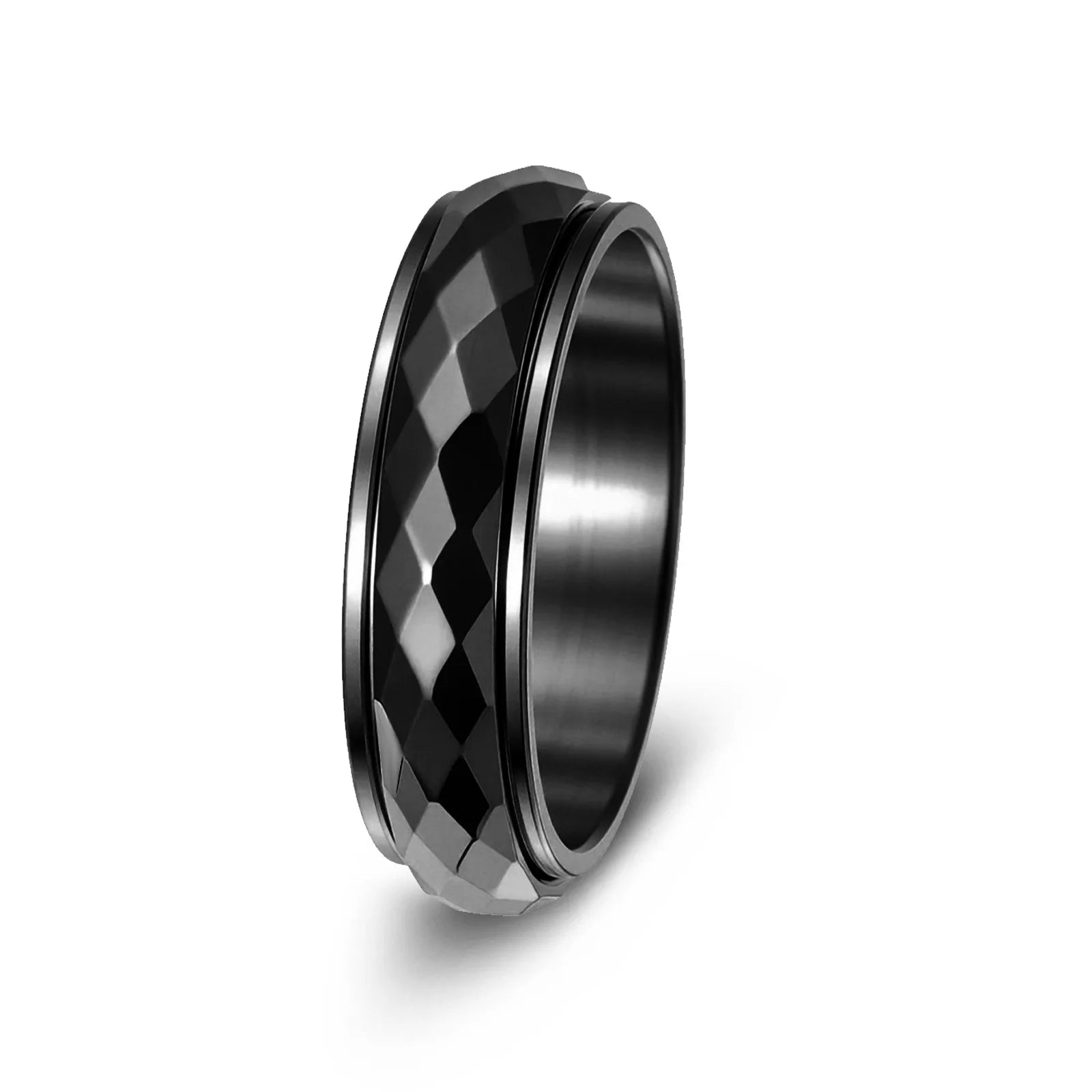 XF 欧美几何男女通用电镀不锈钢可旋转减压情侣戒指