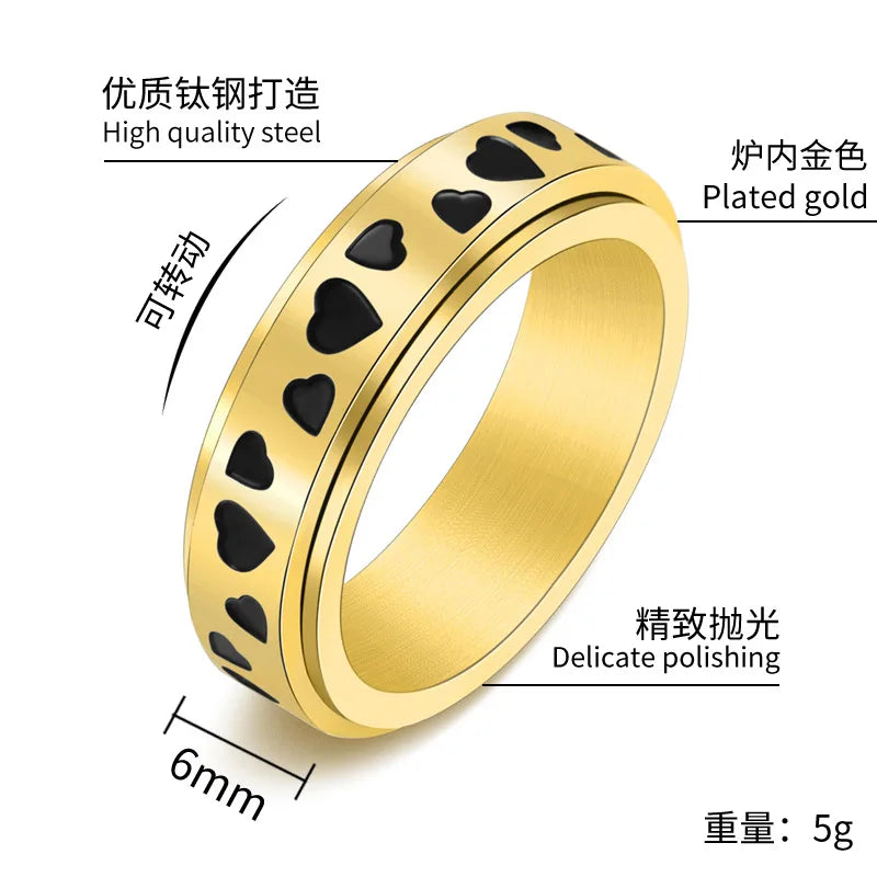 Anillos De Hombre Acero不可氧化不锈钢抗应力环爱心可旋转旋转坐立不安释放压环