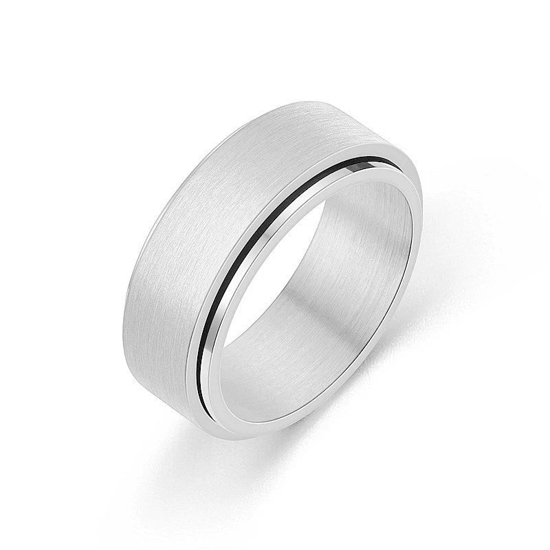 8毫米旋转不锈钢可旋转戒指玫瑰金黑银电镀旋转礼品男女减压缓解戒指