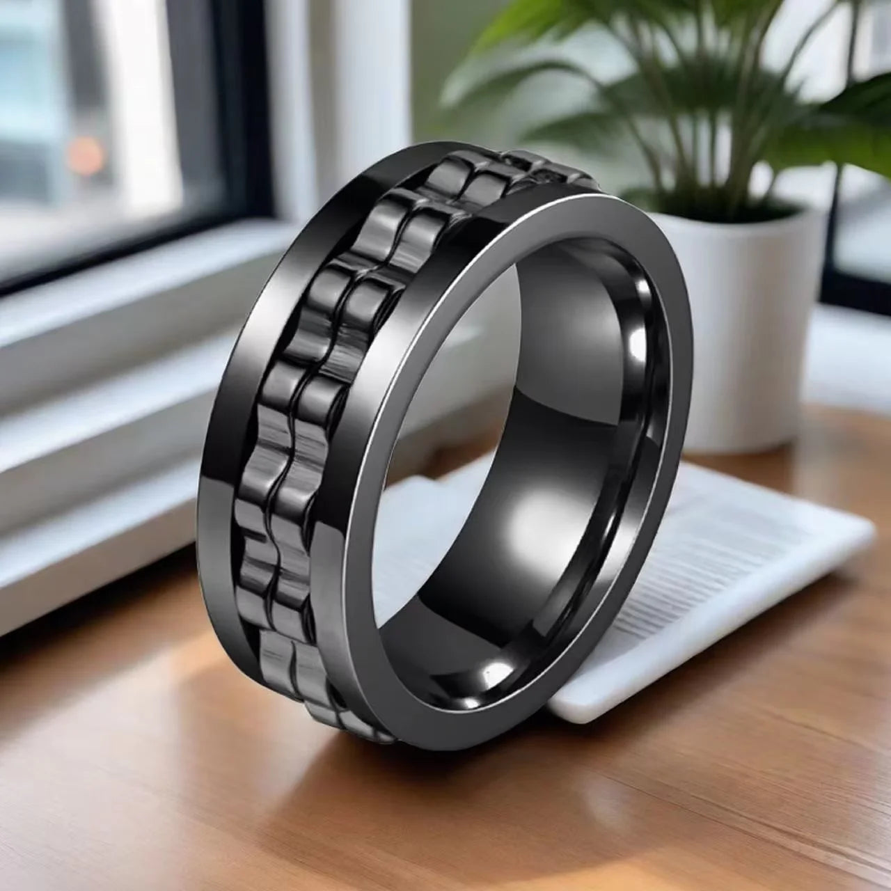 防焦虑齿轮旋转环时尚减压黑色钨旋转环男女舒适贴合
