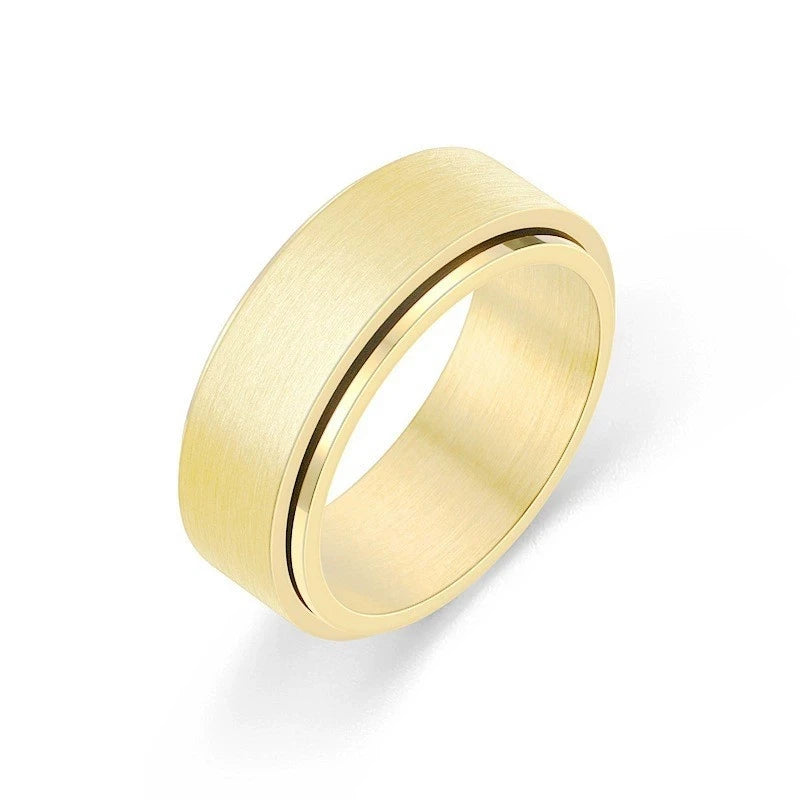 8毫米旋转不锈钢可旋转戒指玫瑰金黑银电镀旋转礼品男女减压缓解戒指