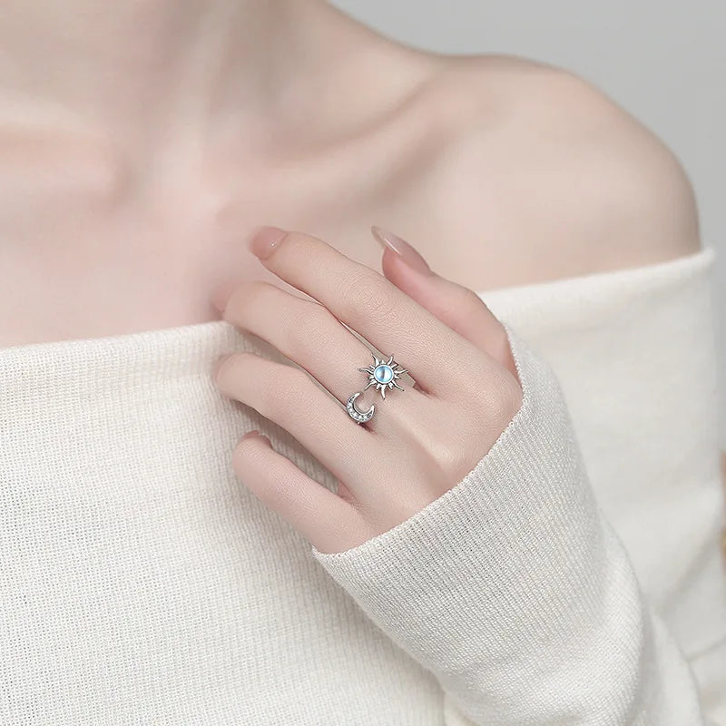 时尚锆石可旋转花朵形状指尖环女式抗焦虑戒指可调节旋转开口戒指