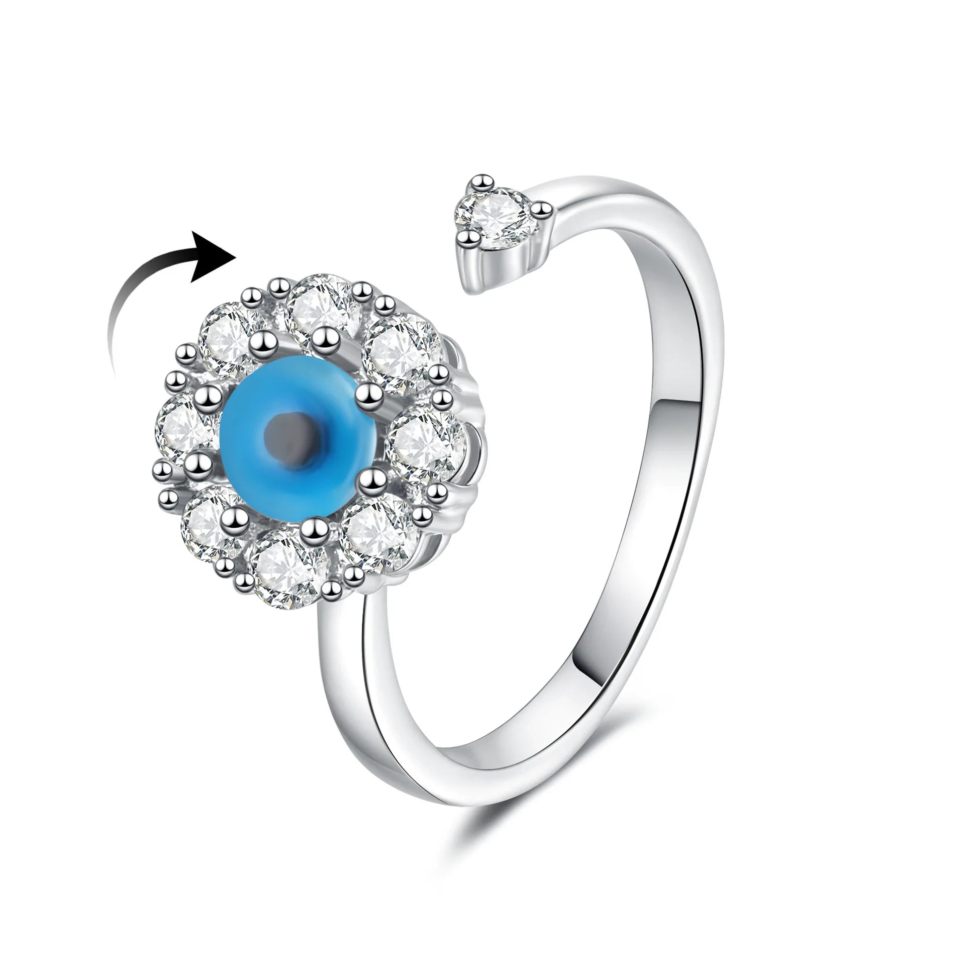 时尚锆石可旋转花朵形状指尖环女式抗焦虑戒指可调节旋转开口戒指