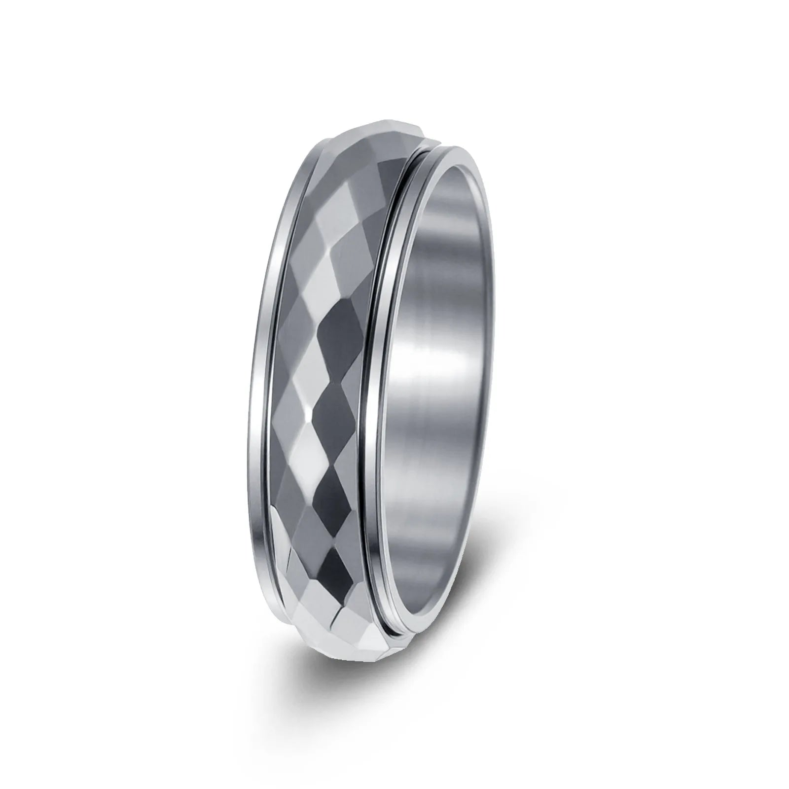 XF 欧美几何男女通用电镀不锈钢可旋转减压情侣戒指