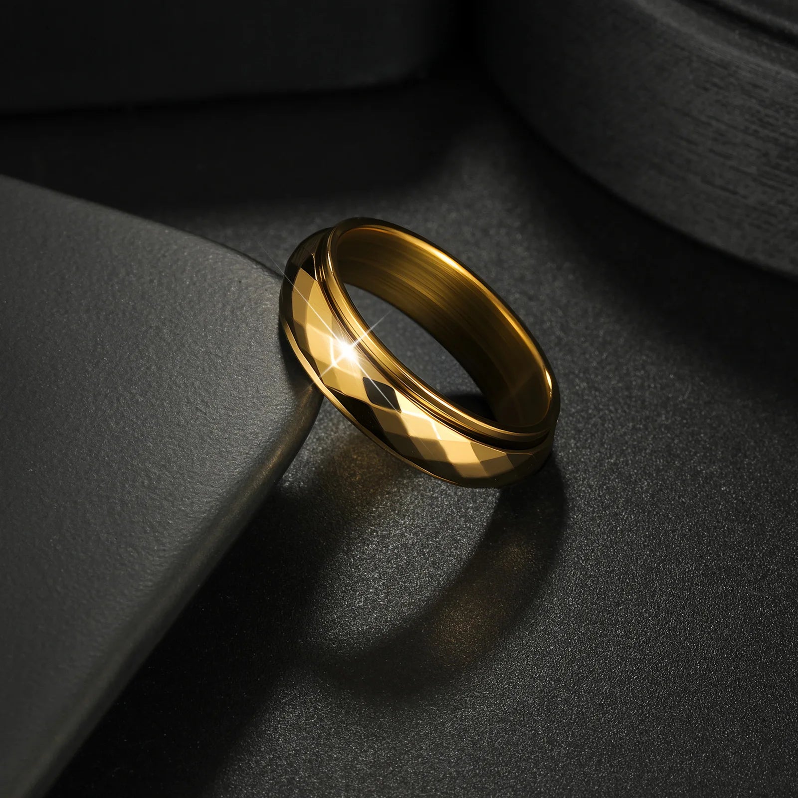 XF 欧美几何男女通用电镀不锈钢可旋转减压情侣戒指