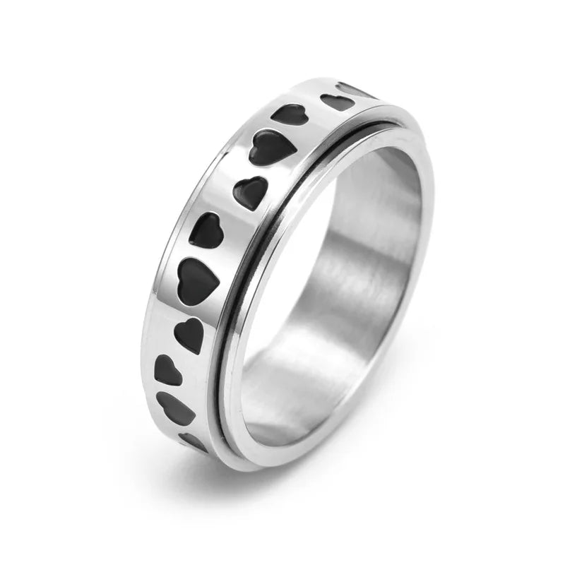 Anillos De Hombre Acero不可氧化不锈钢抗应力环爱心可旋转旋转坐立不安释放压环