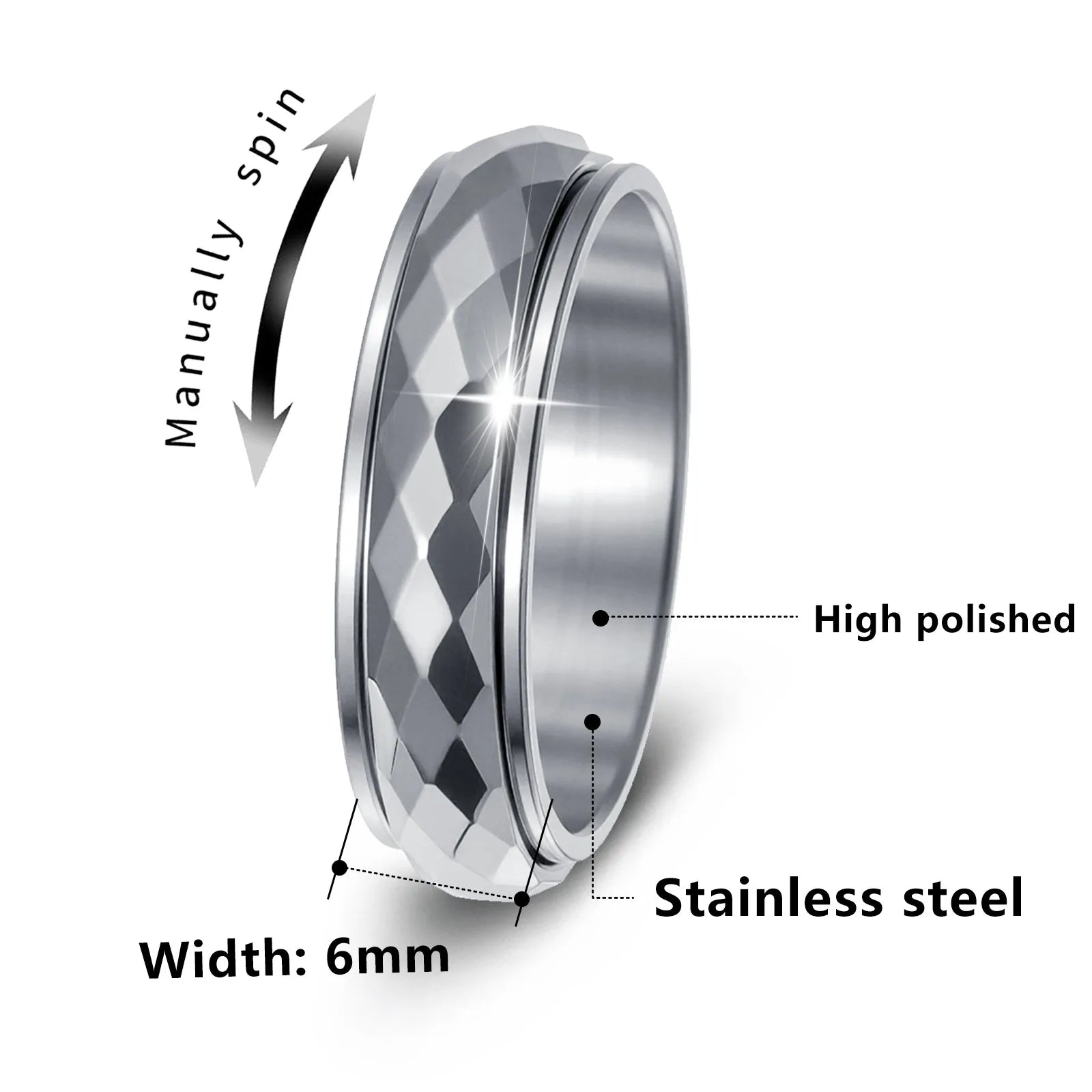 XF 欧美几何男女通用电镀不锈钢可旋转减压情侣戒指