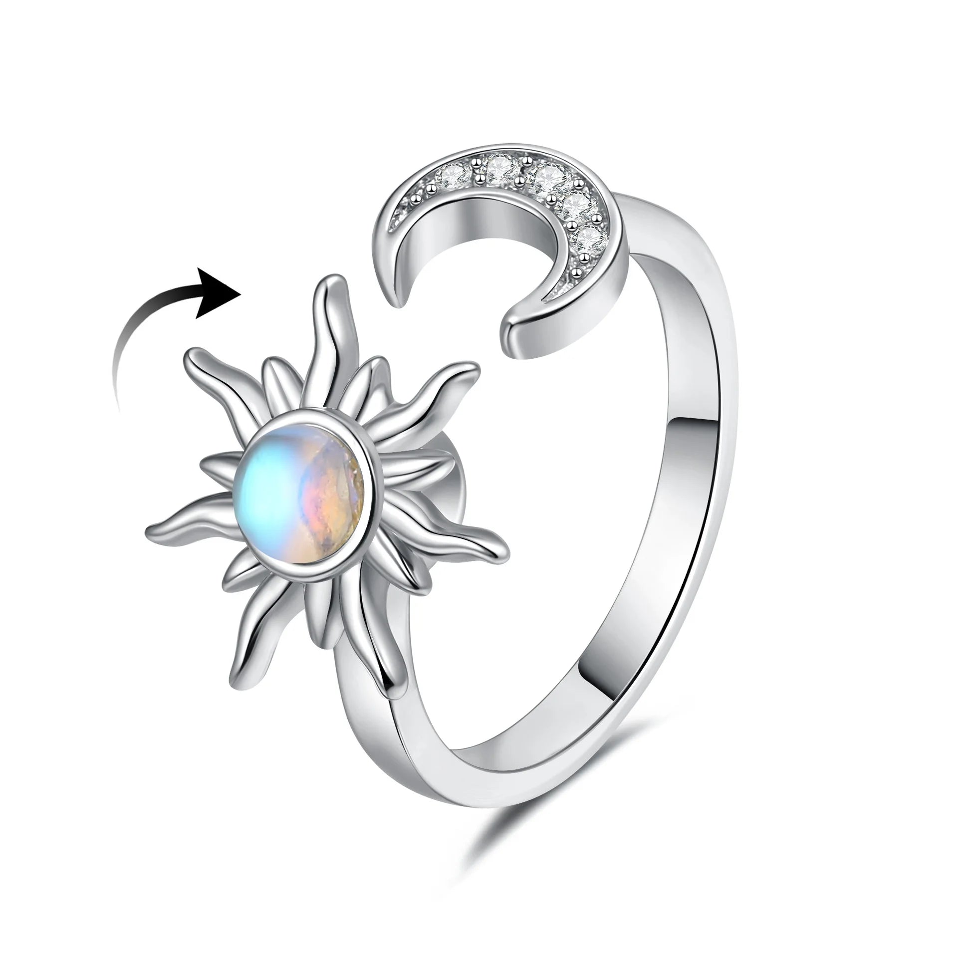 时尚锆石可旋转花朵形状指尖环女式抗焦虑戒指可调节旋转开口戒指