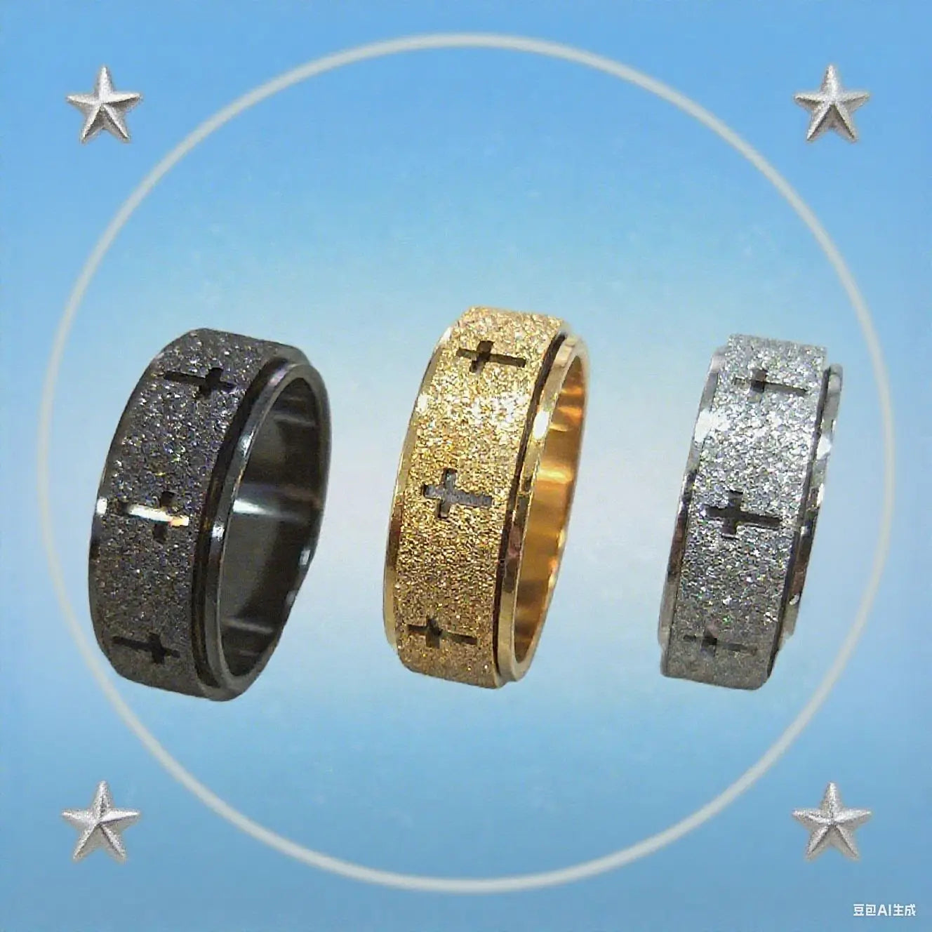 8毫米宽钛钢十字环旋转旋转器转移减压抗焦虑饰品