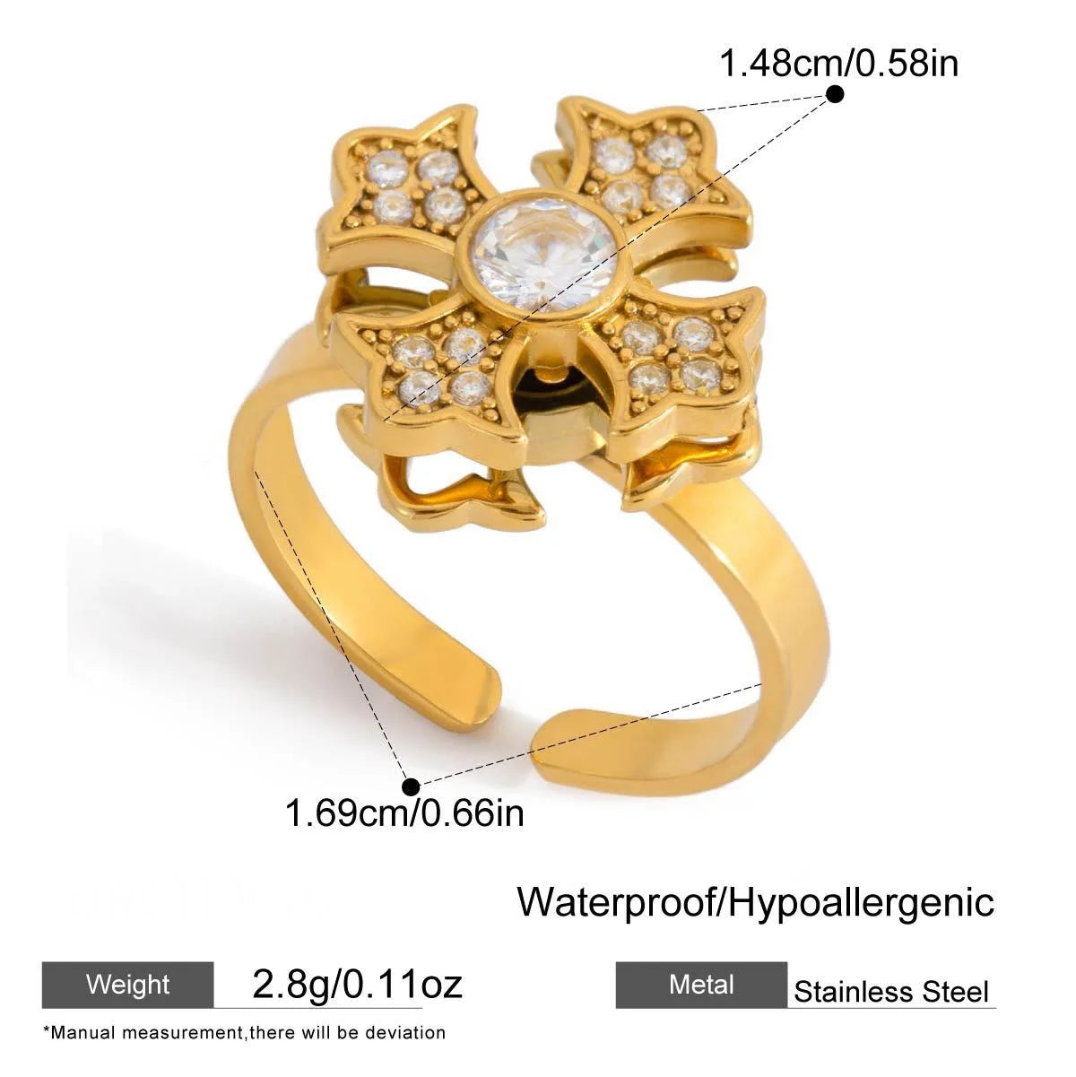 新款时尚旋转花形时尚首饰不锈钢戒指女式抗焦虑指尖陀螺戒指