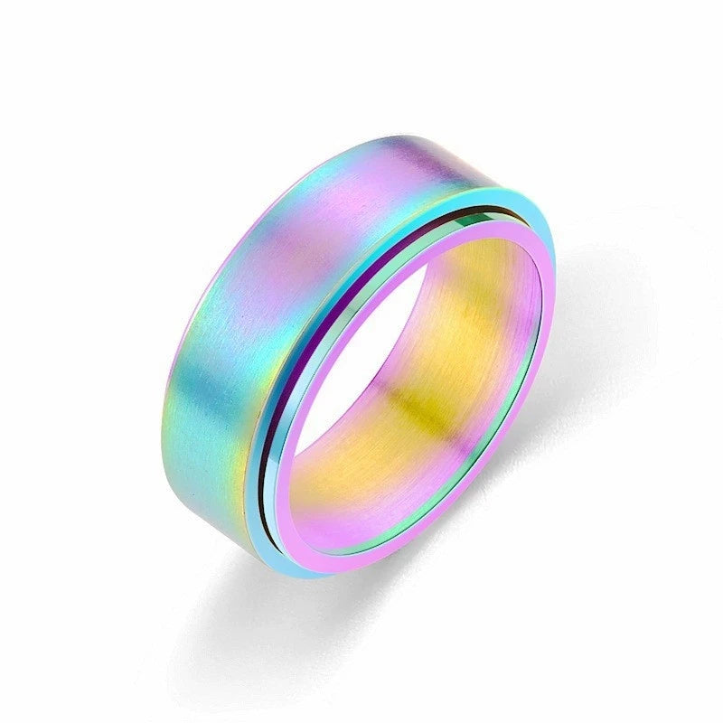 8毫米旋转不锈钢可旋转戒指玫瑰金黑银电镀旋转礼品男女减压缓解戒指