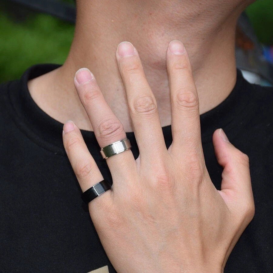 8毫米旋转不锈钢可旋转戒指玫瑰金黑银电镀旋转礼品男女减压缓解戒指