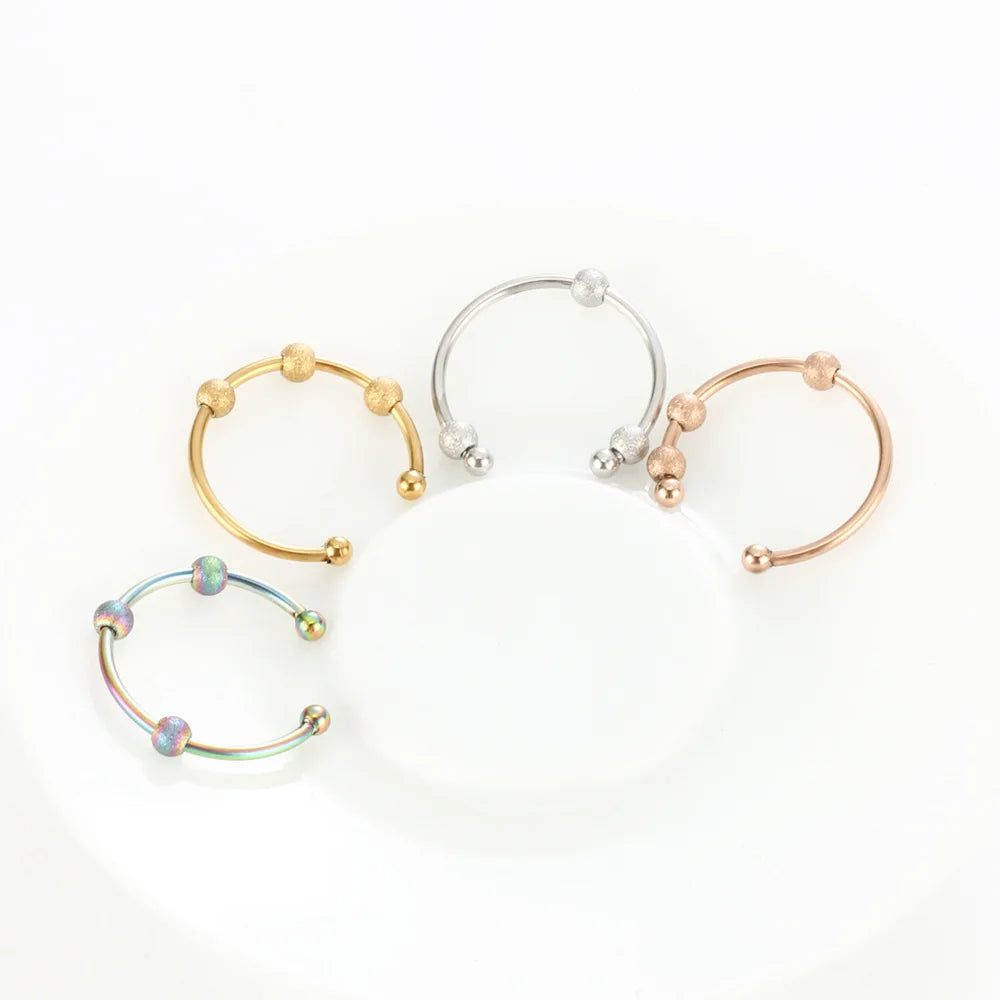 新款流行珠焦虑环减压开口可旋转环不锈钢防焦虑饰品