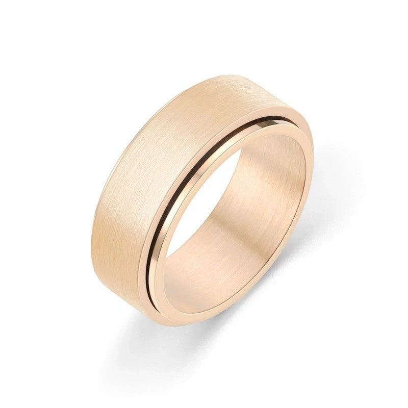 8毫米旋转不锈钢可旋转戒指玫瑰金黑银电镀旋转礼品男女减压缓解戒指