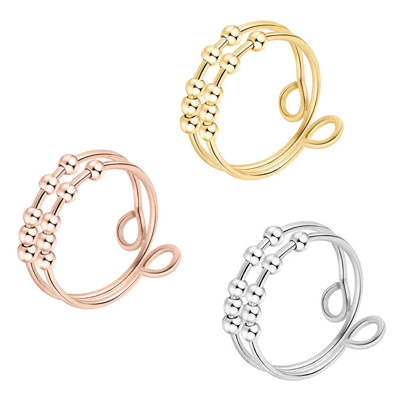 时尚不锈钢防焦虑环双层可旋转球减压应力坐立不安旋转环