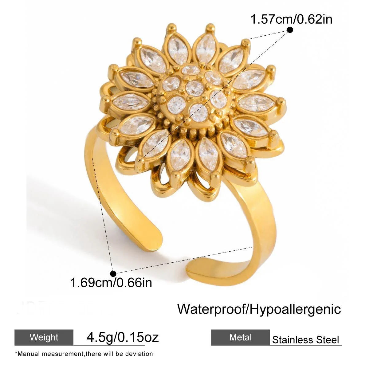 新款时尚旋转花形时尚首饰不锈钢戒指女式抗焦虑指尖陀螺戒指