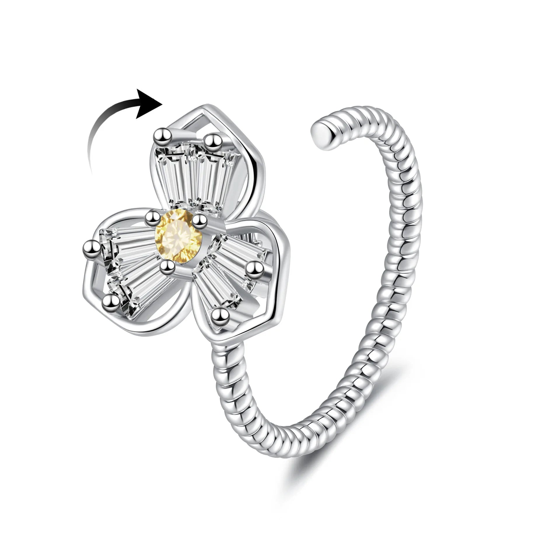 时尚锆石可旋转花朵形状指尖环女式抗焦虑戒指可调节旋转开口戒指