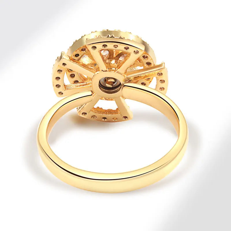 时尚女式铜质旋转戒指，旋转减压开口锆石花朵焦虑金属焦虑戒指2025年流行趋势